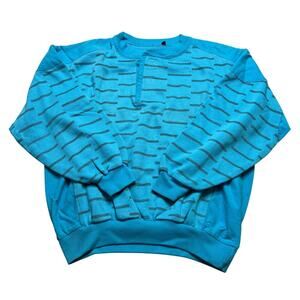 Vintage Blue Patterned Henley Sweatshirt Velcro Neck Men’s Large 80s